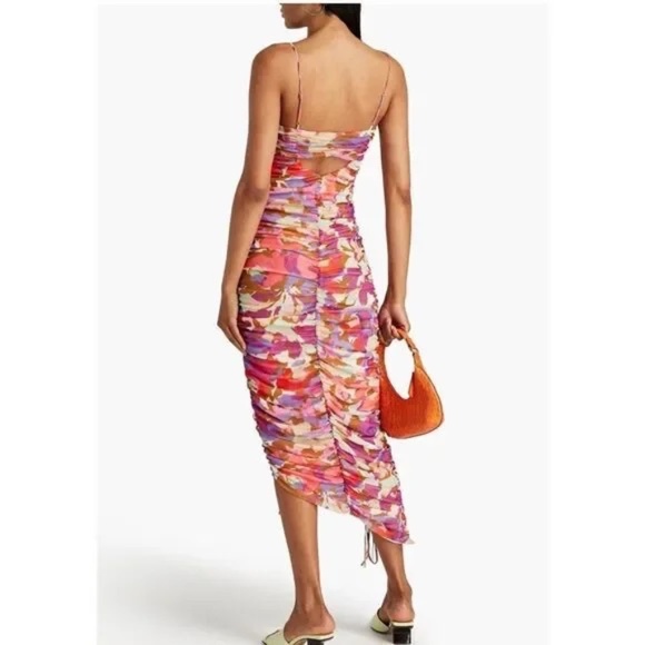 NWT Nicholas Maisie Midi Ruched Stretch Mesh Dress Pink - Size US 4 - Picture 8 of 8